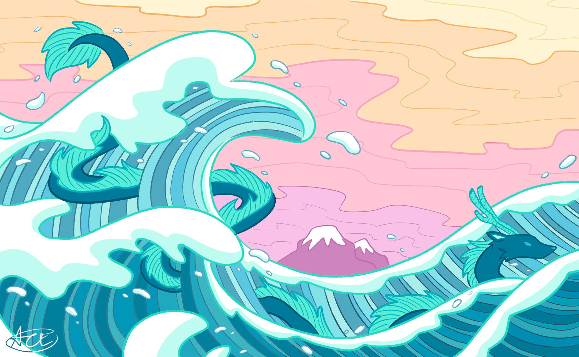 Great Dragon Wave Print